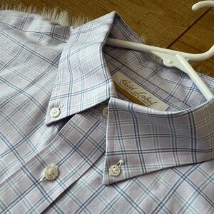Roundtree & Yorke Gold Label Men's Dress Shirt Light Purple Blue Plaid 17 34